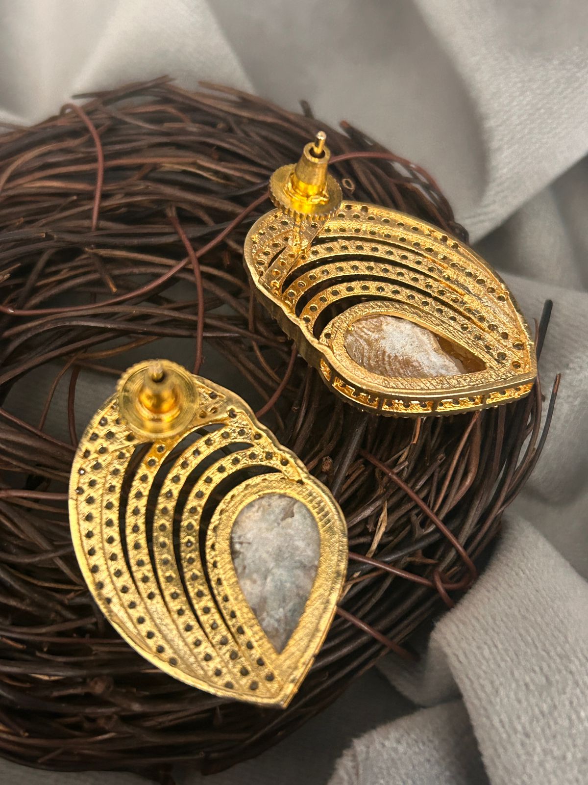 Elegant Teardrop Shell Finish Diamond Earrings